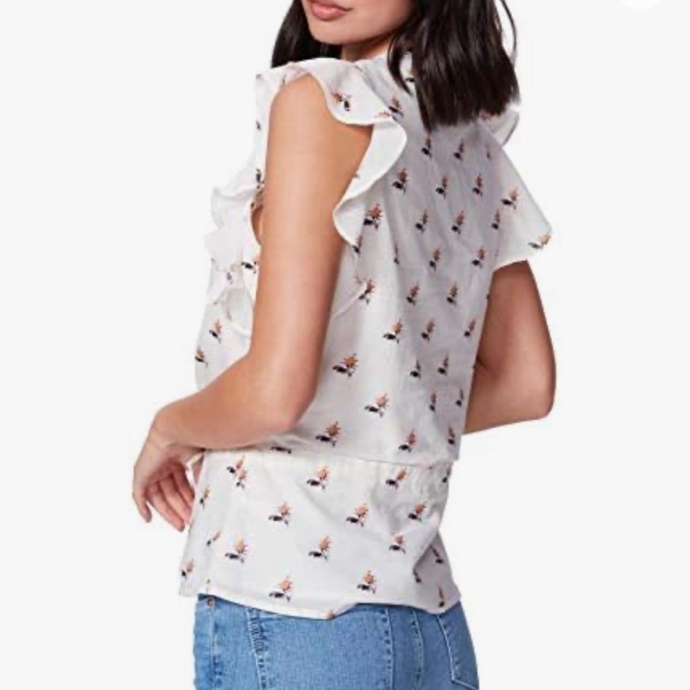 PAIGE Hibiscus Ruffle Sleeve Cotton Blend Top In Off White/ Turmeric